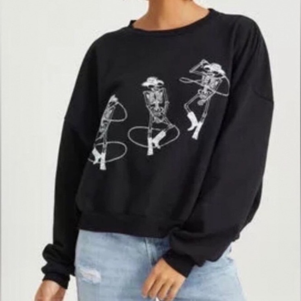 Altard State Dancing Cowboy Skeleton Graphic Sweatshirt Western Boho Crop M
